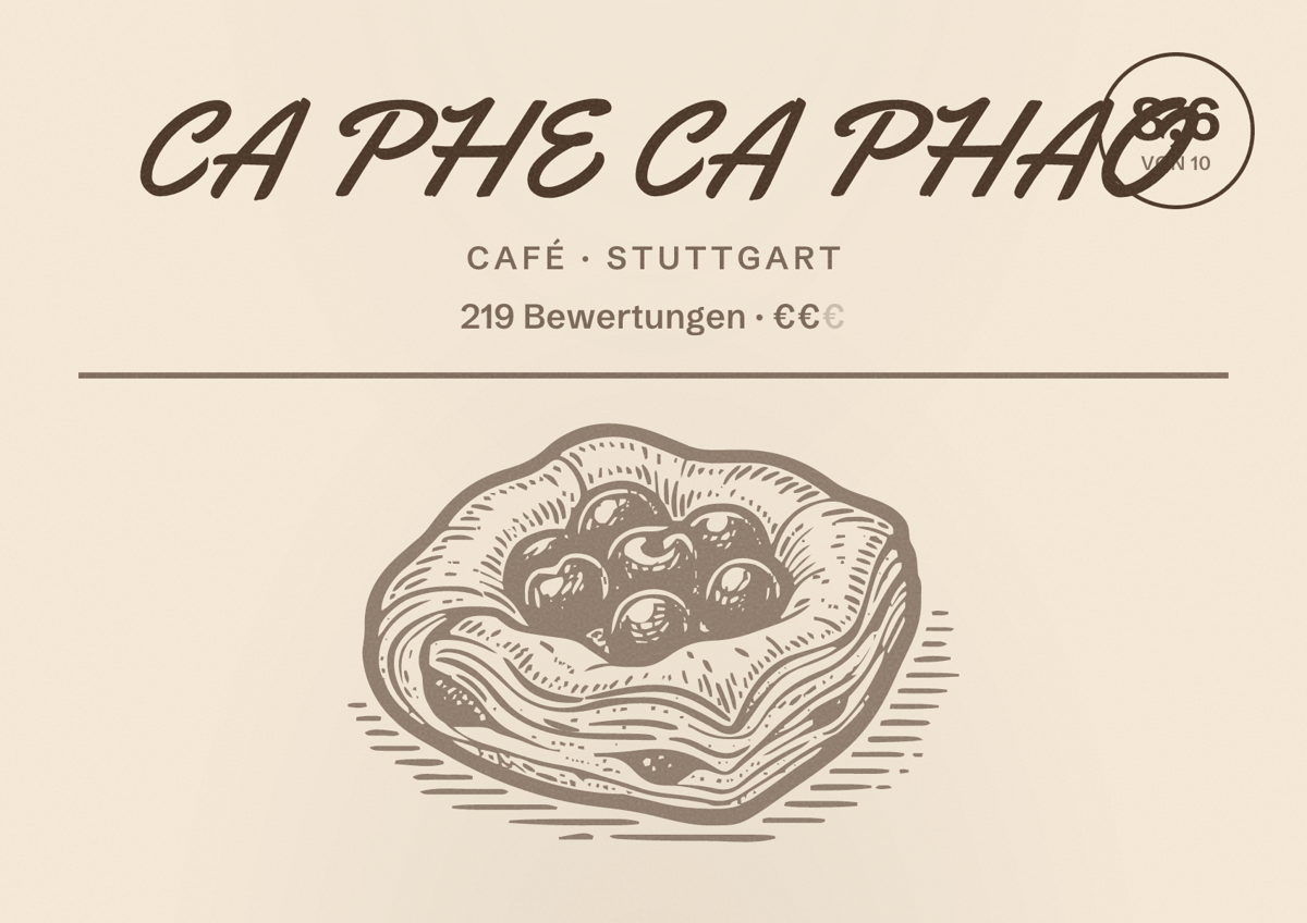 Illustriertes Poster von CA PHE CA PHAO, Café in Stuttgart: Bewertung 8,6 von 10 aus 219 Bewertungen, Preisniveau €€
