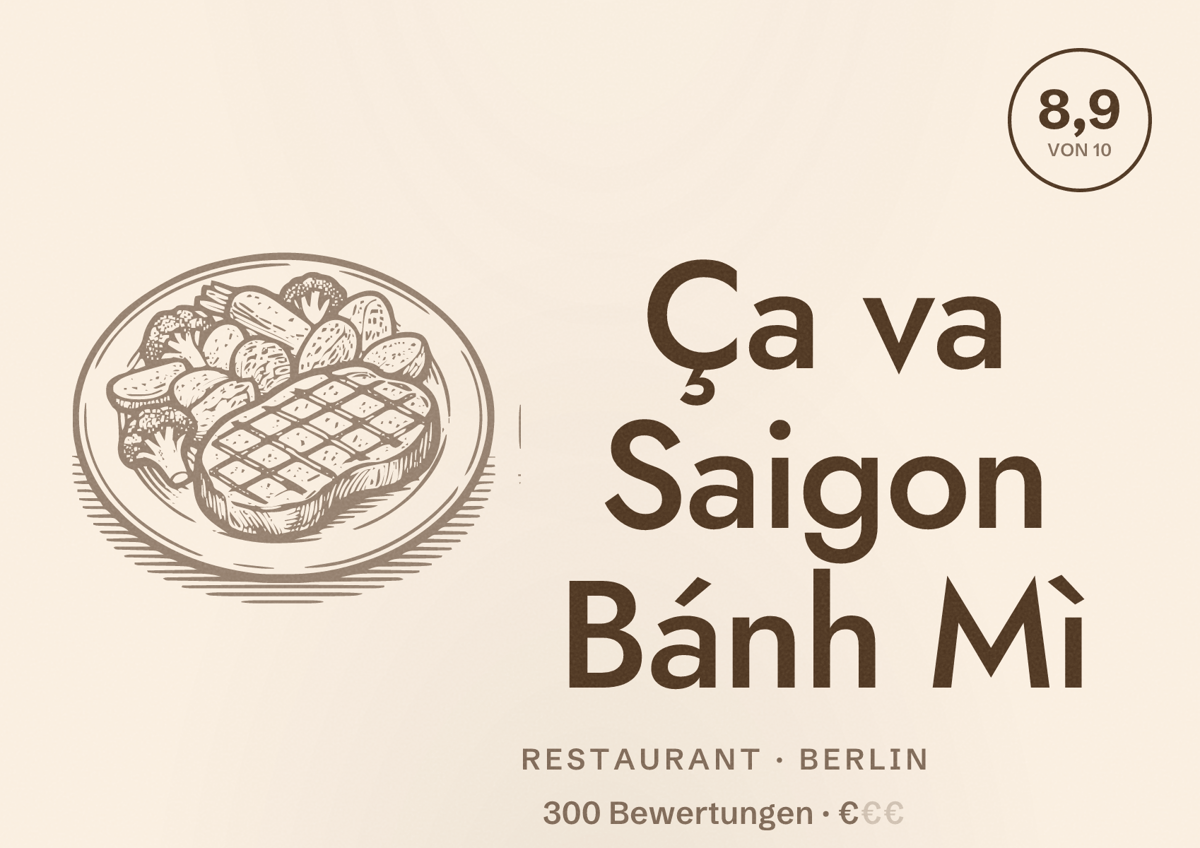 Illustriertes Poster von Ça va Saigon Bánh Mì, Restaurant in Berlin: Bewertung 8,9 von 10 aus 300 Bewertungen, Preisniveau €