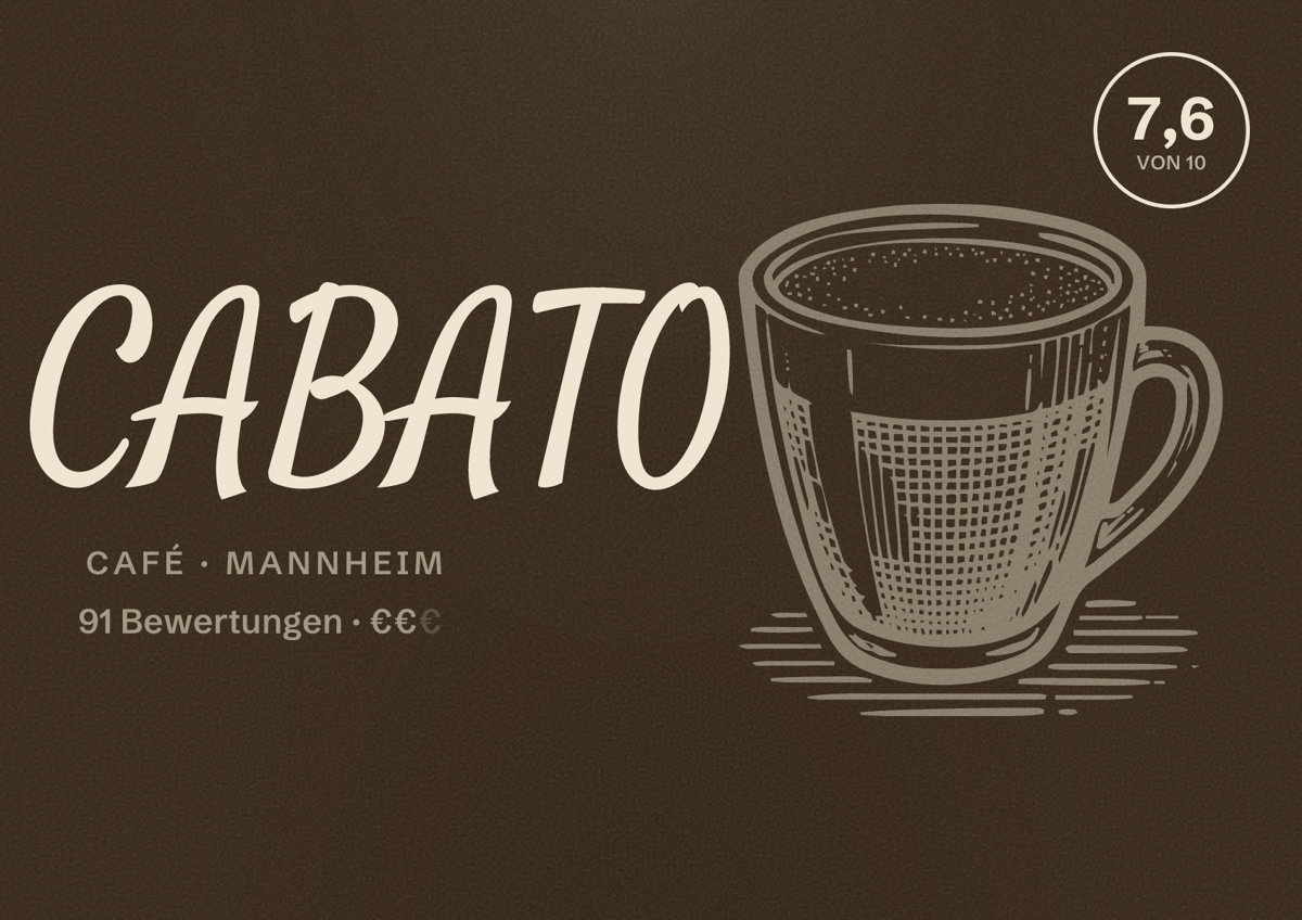Illustriertes Poster von CABATO, Café in Mannheim: Bewertung 7,6 von 10 aus 91 Bewertungen, Preisniveau €€