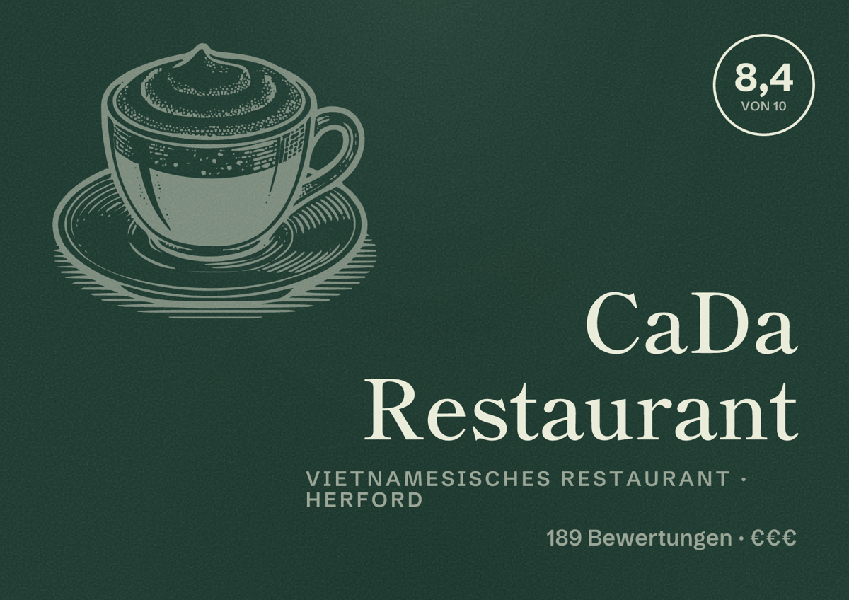 Illustriertes Poster von CaDa Restaurant, Vietnamesisches Restaurant in Herford: Bewertung 8,4 von 10 aus 189 Bewertungen, Preisniveau €€€