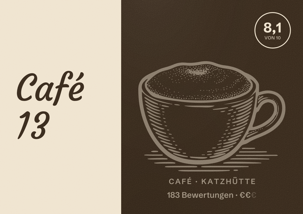 Illustriertes Poster von Café 13, Café in Katzhütte: Bewertung 8,1 von 10 aus 183 Bewertungen, Preisniveau €€