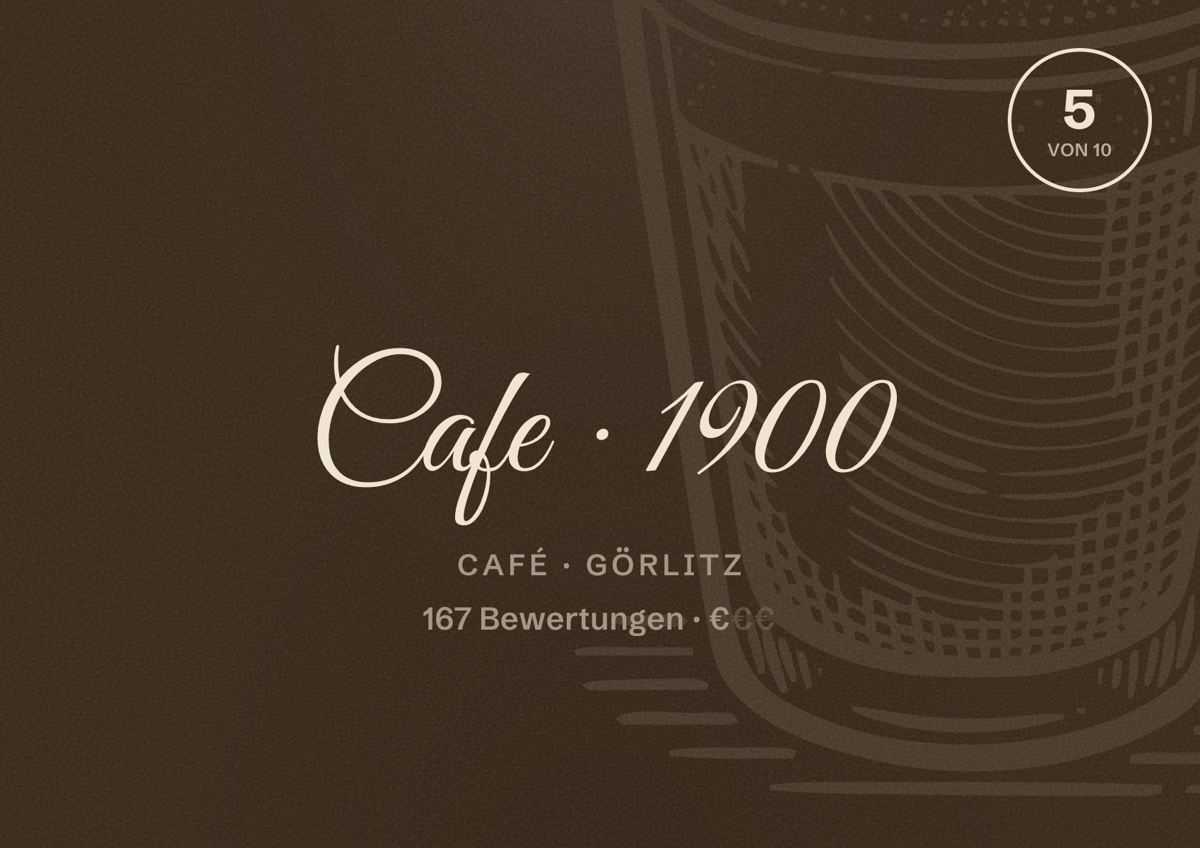 Illustriertes Poster von Cafe 1900, Café in Görlitz: Bewertung 5 von 10 aus 167 Bewertungen, Preisniveau €
