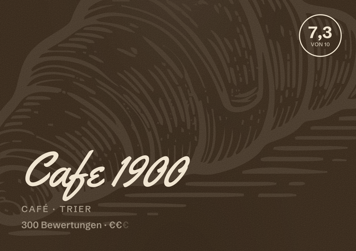 Illustriertes Poster von Cafe 1900, Café in Trier: Bewertung 7,3 von 10 aus 300 Bewertungen, Preisniveau €€