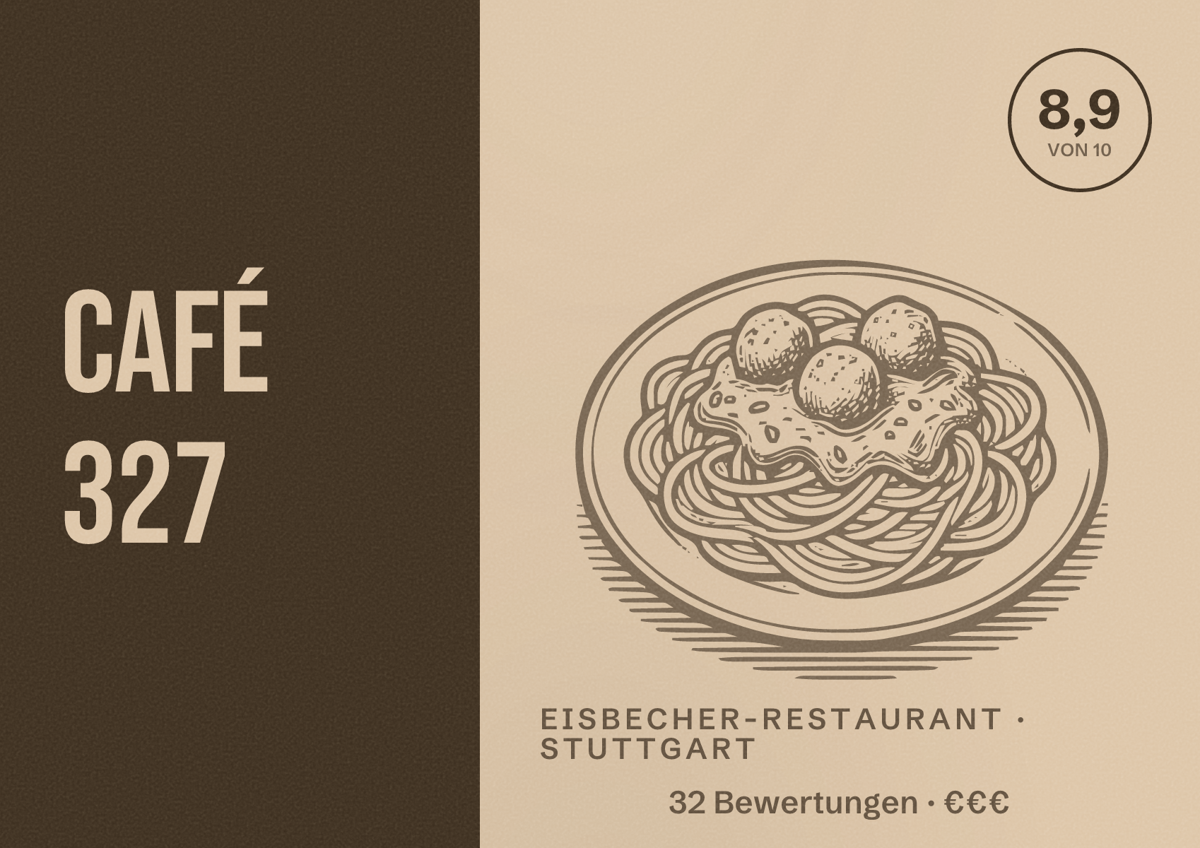 Illustriertes Poster von Café 327, Eisbecher-Restaurant in Stuttgart: Bewertung 8,9 von 10 aus 32 Bewertungen, Preisniveau €€€