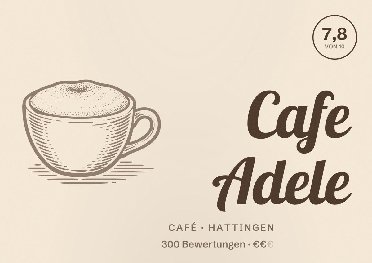 Illustriertes Poster von Cafe Adele, Café in Hattingen: Bewertung 7,8 von 10 aus 300 Bewertungen, Preisniveau €€