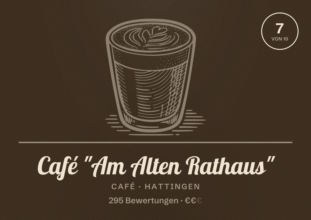 Illustriertes Poster von Café "Am Alten Rathaus", Café in Hattingen: Bewertung 7 von 10 aus 295 Bewertungen, Preisniveau €€