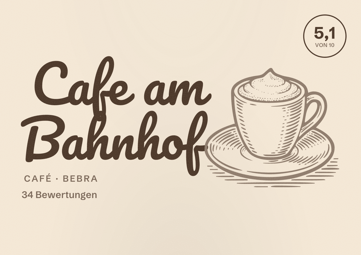 Illustriertes Poster von Cafe am Bahnhof, Café in Bebra: Bewertung 5,1 von 10 aus 34 Bewertungen