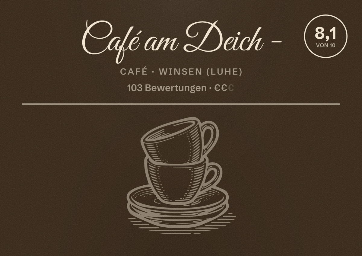 Illustriertes Poster von Café am Deich -, Café in Winsen (Luhe): Bewertung 8,1 von 10 aus 103 Bewertungen, Preisniveau €€