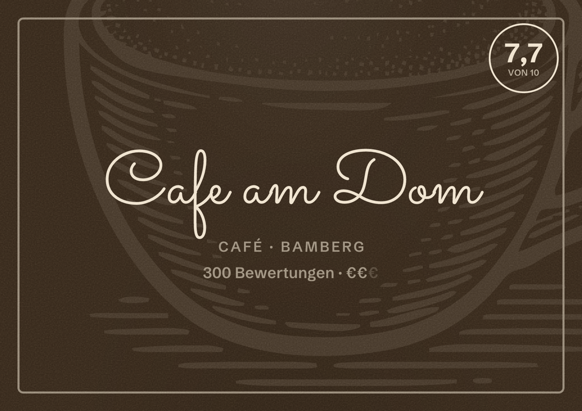 Illustriertes Poster von Cafe am Dom, Café in Bamberg: Bewertung 7,7 von 10 aus 300 Bewertungen, Preisniveau €€