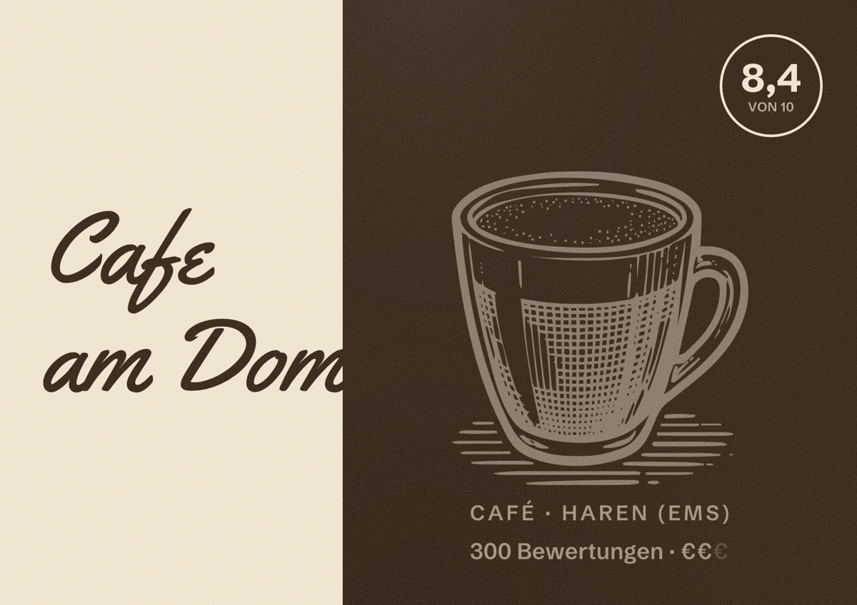 Illustriertes Poster von Cafe am Dom, Café in Haren (Ems): Bewertung 8,4 von 10 aus 300 Bewertungen, Preisniveau €€