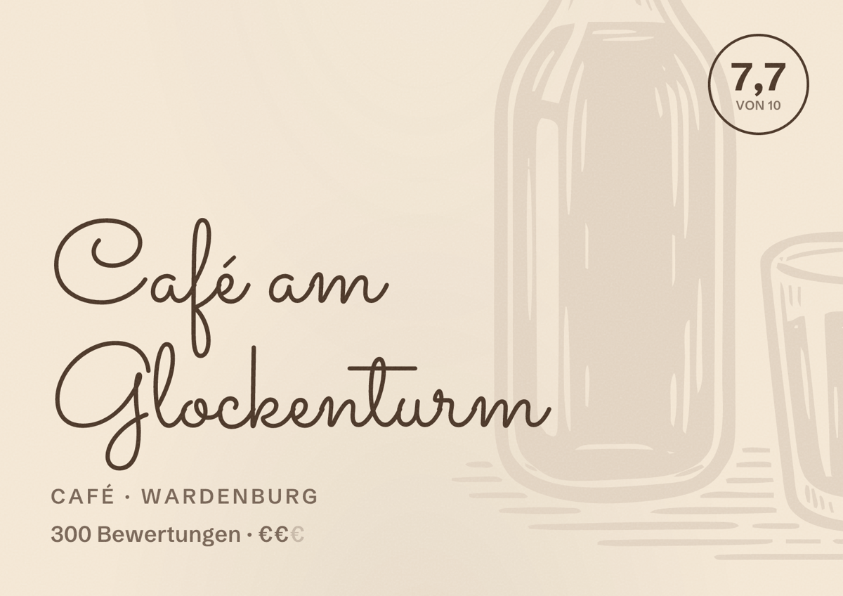 Illustriertes Poster von Café am Glockenturm, Café in Wardenburg: Bewertung 7,7 von 10 aus 300 Bewertungen, Preisniveau €€