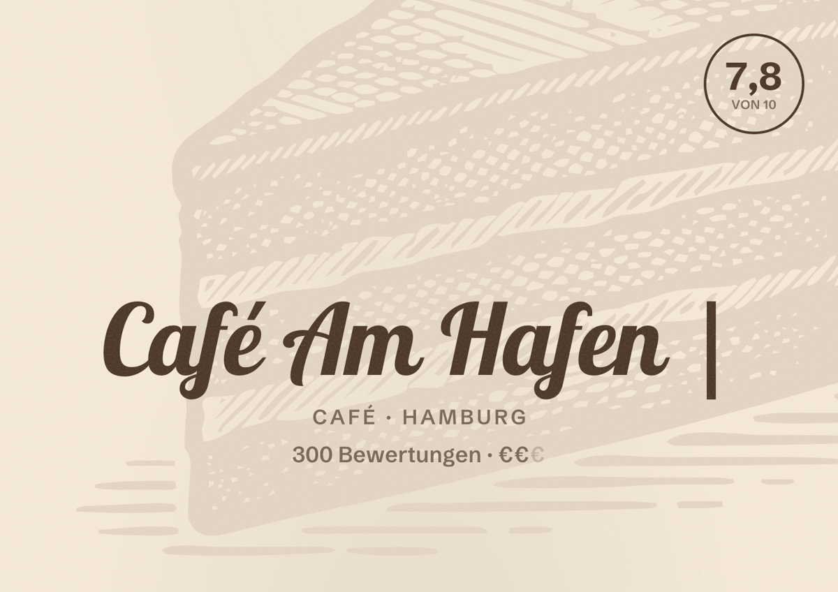 Illustriertes Poster von Café Am Hafen |, Café in Hamburg: Bewertung 7,8 von 10 aus 300 Bewertungen, Preisniveau €€