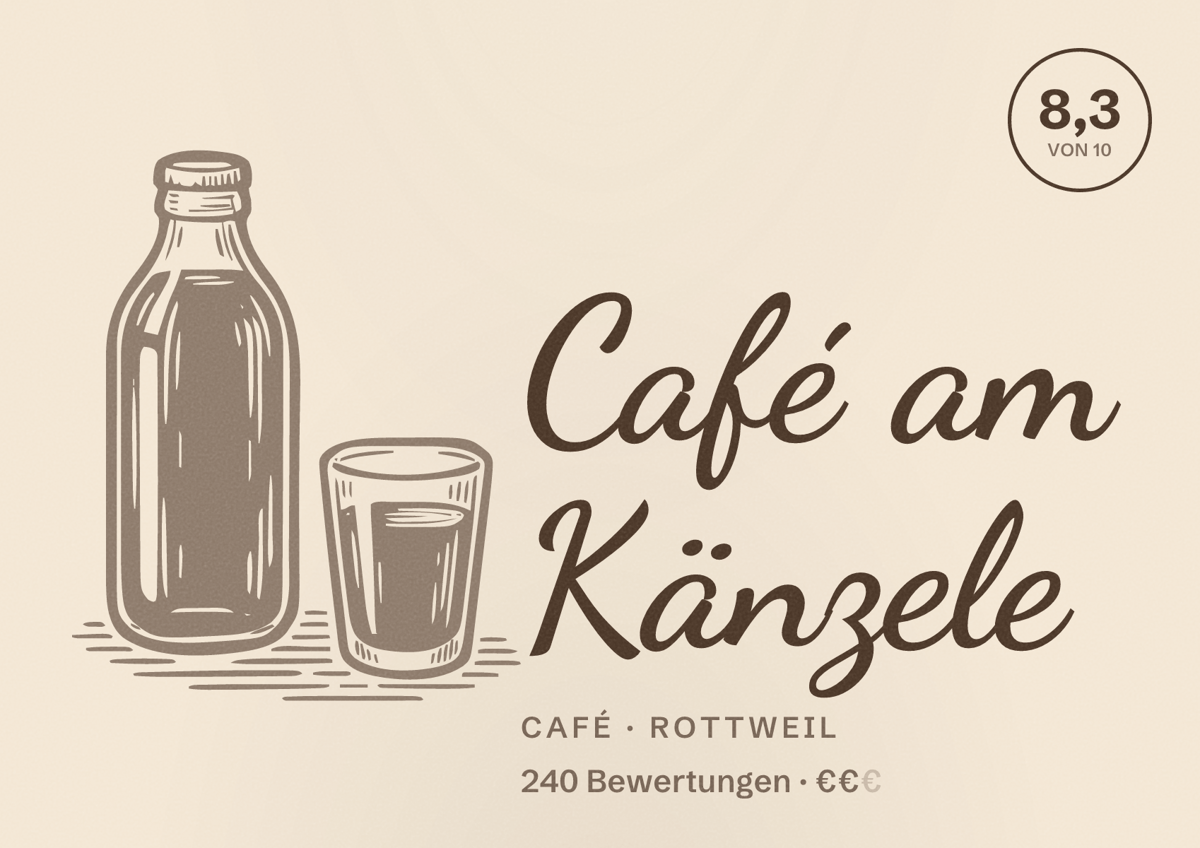 Illustriertes Poster von Café am Känzele, Café in Rottweil: Bewertung 8,3 von 10 aus 240 Bewertungen, Preisniveau €€