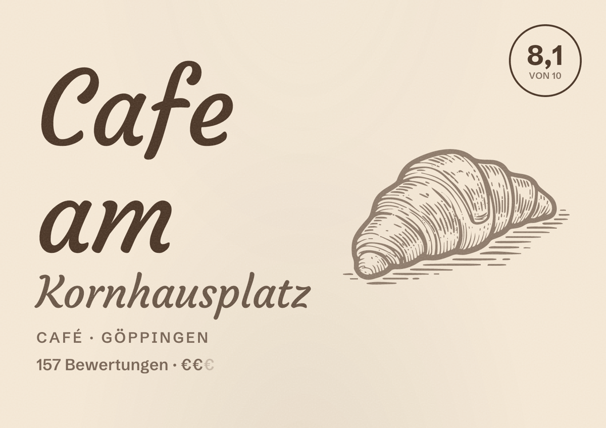 Illustriertes Poster von Cafe am Kornhausplatz, Café in Göppingen: Bewertung 8,1 von 10 aus 157 Bewertungen, Preisniveau €€