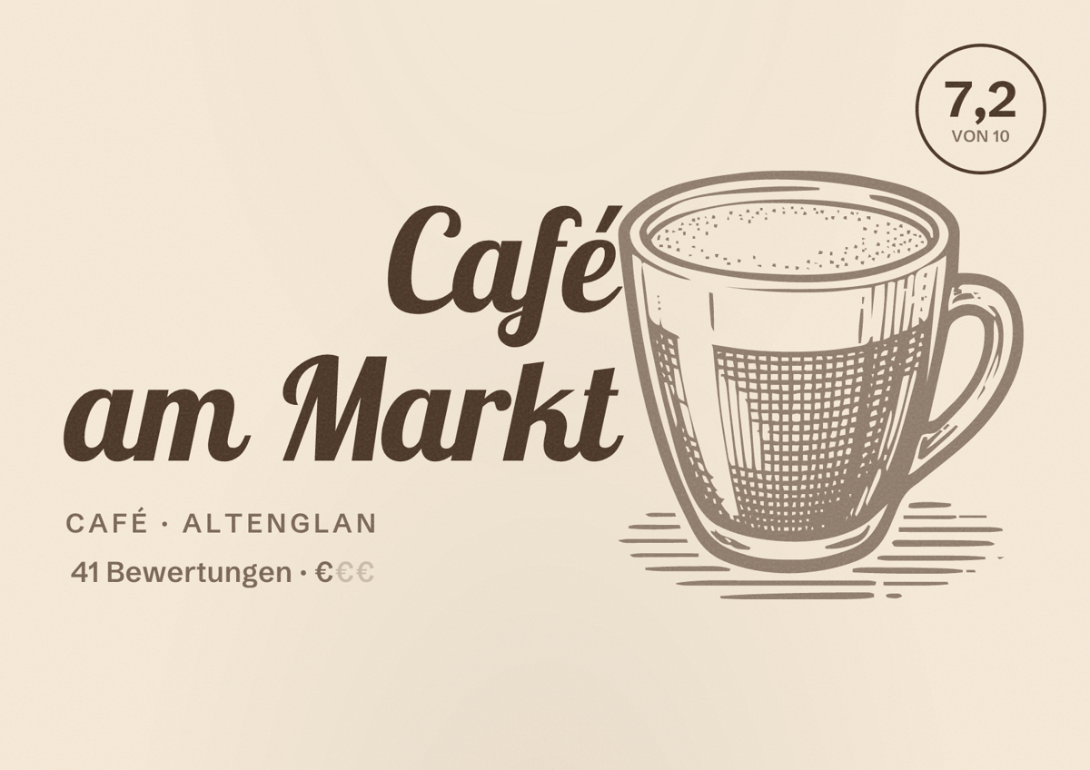 Illustriertes Poster von Café am Markt, Café in Altenglan: Bewertung 7,2 von 10 aus 41 Bewertungen, Preisniveau €
