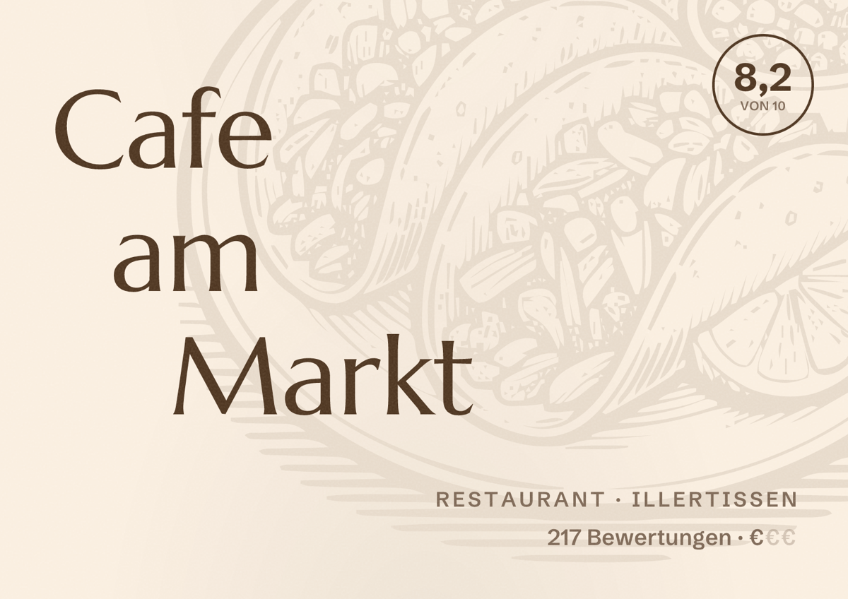 Illustriertes Poster von Cafe am Markt, Restaurant in Illertissen: Bewertung 8,2 von 10 aus 217 Bewertungen, Preisniveau €
