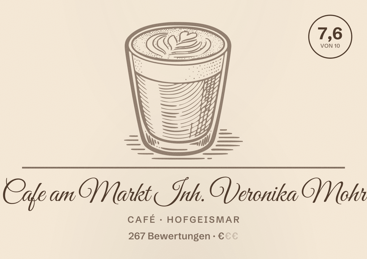 Illustriertes Poster von Cafe am Markt Inh. Veronika Mohr, Café in Hofgeismar: Bewertung 7,6 von 10 aus 267 Bewertungen, Preisniveau €