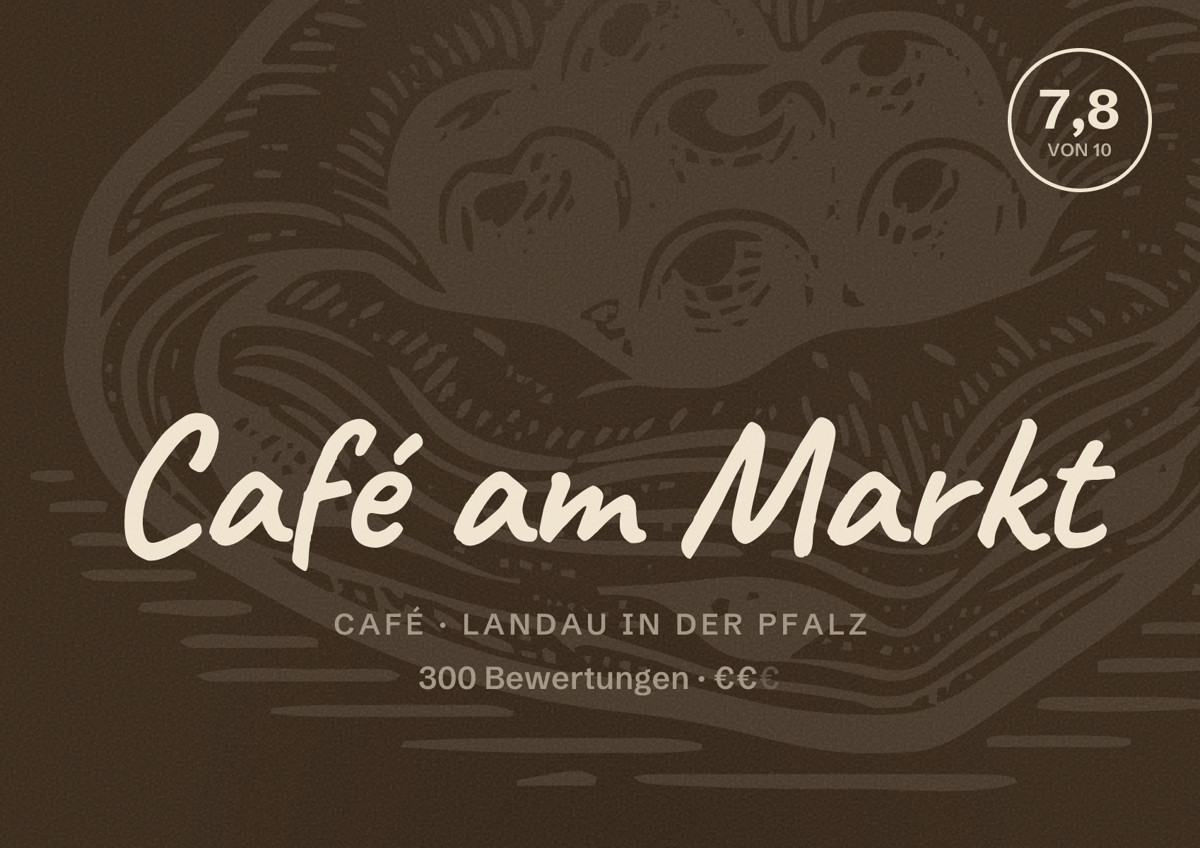 Illustriertes Poster von Café am Markt, Café in Landau in der Pfalz: Bewertung 7,8 von 10 aus 300 Bewertungen, Preisniveau €€