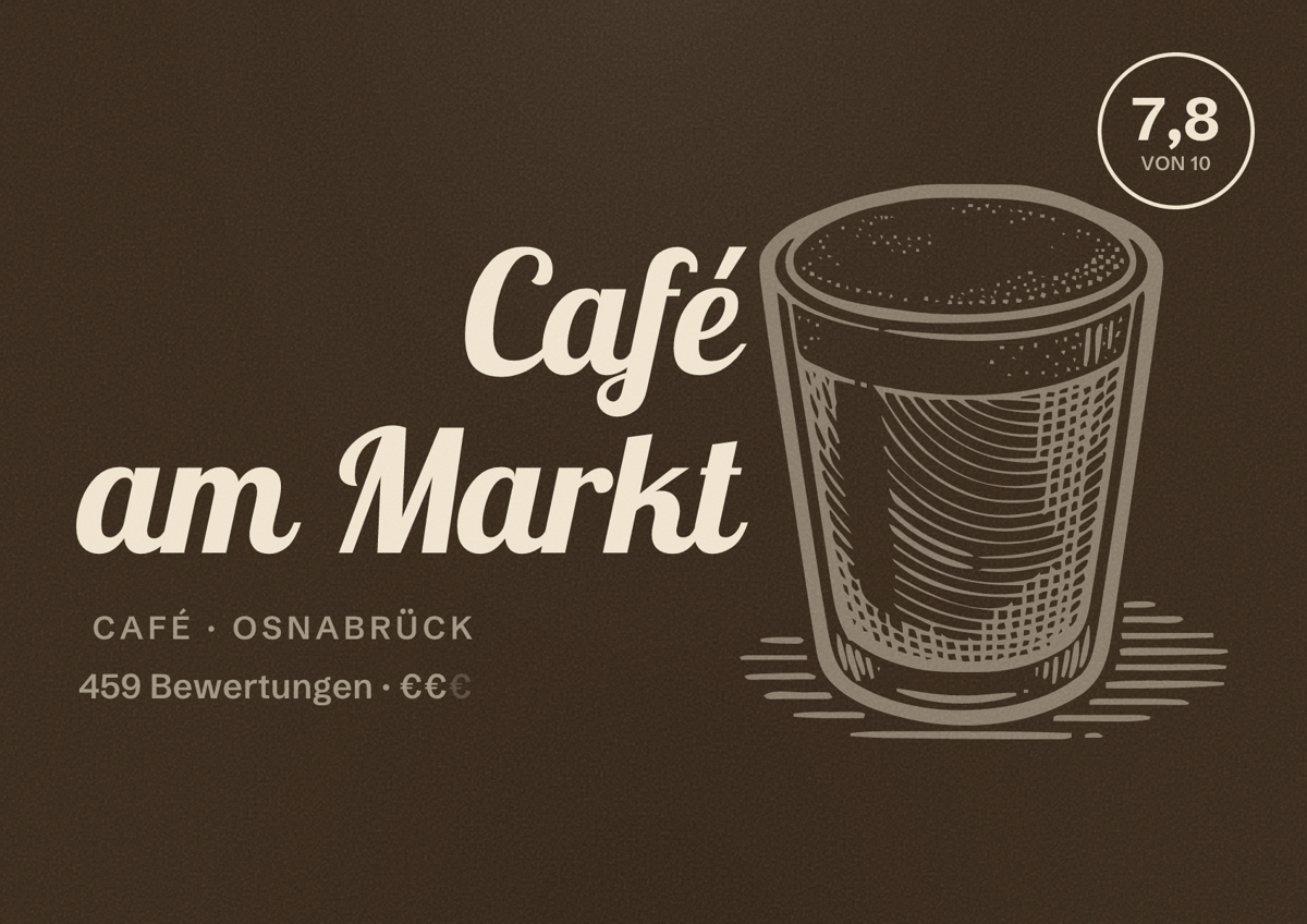 Illustriertes Poster von Café am Markt, Café in Osnabrück: Bewertung 7,8 von 10 aus 459 Bewertungen, Preisniveau €€