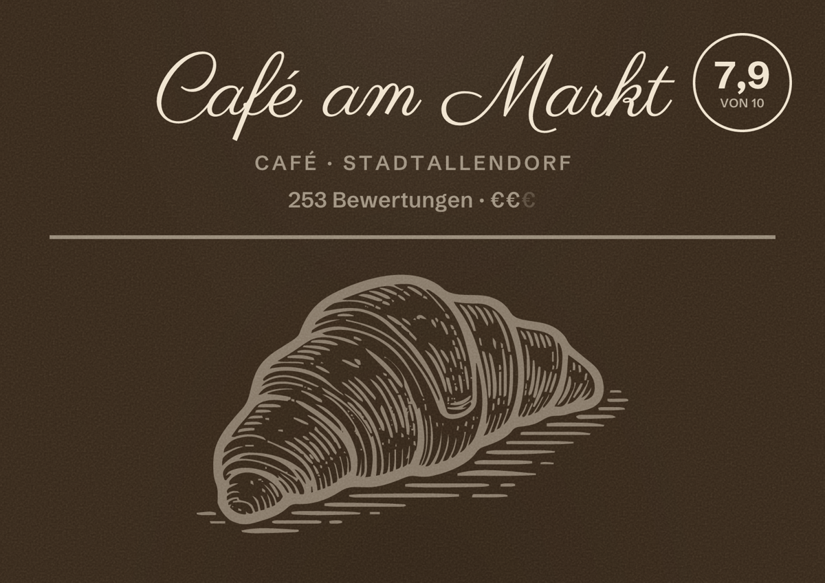 Illustriertes Poster von Café am Markt, Café in Stadtallendorf: Bewertung 7,9 von 10 aus 253 Bewertungen, Preisniveau €€