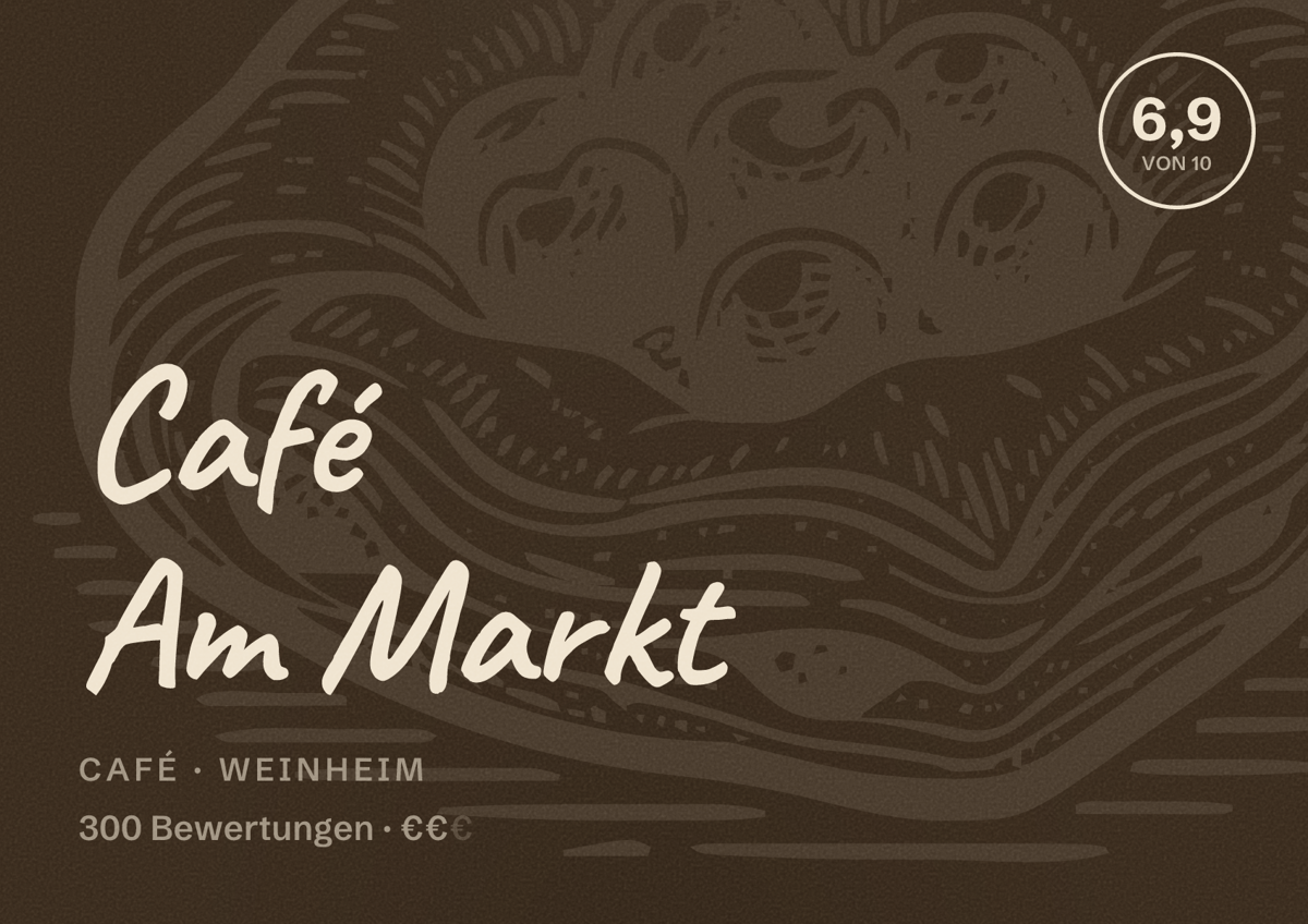 Illustriertes Poster von Café Am Markt, Café in Weinheim: Bewertung 6,9 von 10 aus 300 Bewertungen, Preisniveau €€