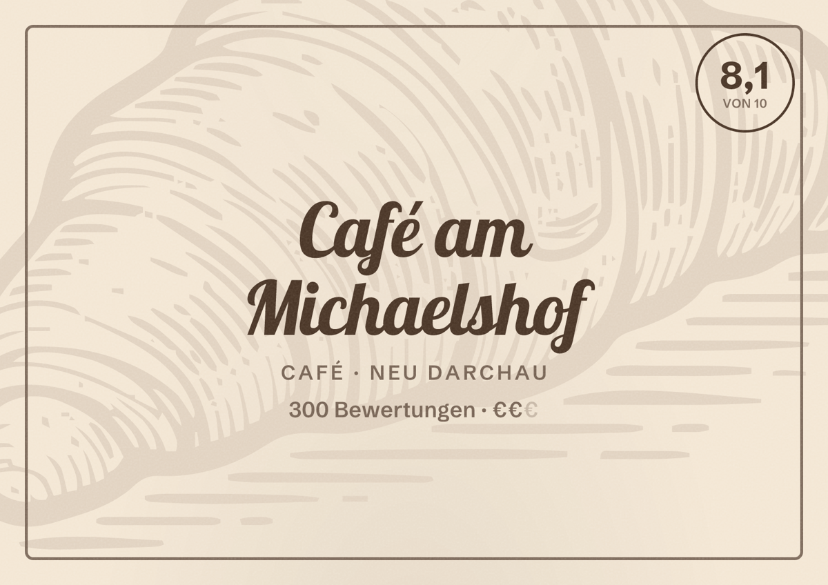 Illustriertes Poster von Café am Michaelshof, Café in Neu Darchau: Bewertung 8,1 von 10 aus 300 Bewertungen, Preisniveau €€