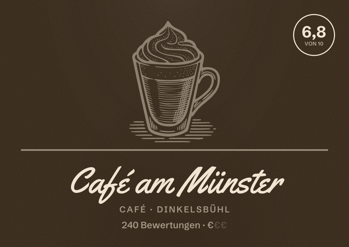 Illustriertes Poster von Café am Münster, Café in Dinkelsbühl: Bewertung 6,8 von 10 aus 240 Bewertungen, Preisniveau €