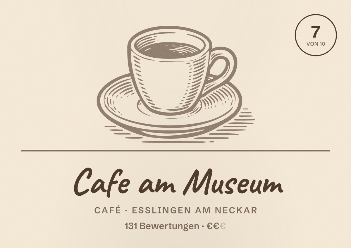 Illustriertes Poster von Cafe am Museum, Café in Esslingen am Neckar: Bewertung 7 von 10 aus 131 Bewertungen, Preisniveau €€