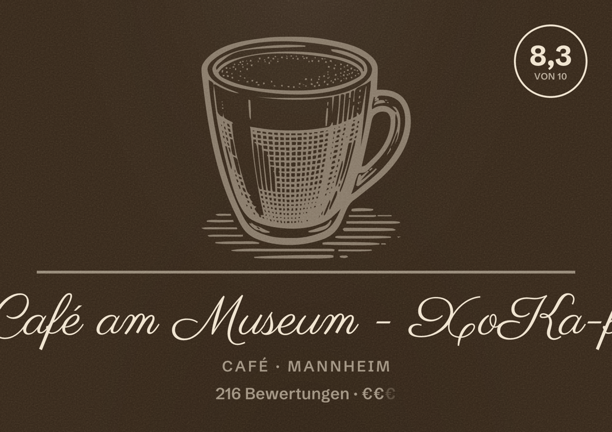 Illustriertes Poster von Café am Museum - XoKa-f, Café in Mannheim: Bewertung 8,3 von 10 aus 216 Bewertungen, Preisniveau €€