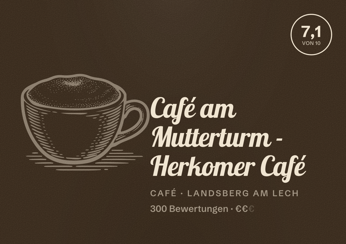Illustriertes Poster von Café am Mutterturm - Herkomer Café, Café in Landsberg am Lech: Bewertung 7,1 von 10 aus 300 Bewertungen, Preisniveau €€