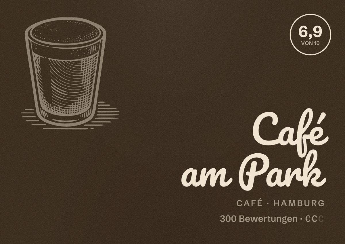 Illustriertes Poster von Café am Park, Café in Hamburg: Bewertung 6,9 von 10 aus 300 Bewertungen, Preisniveau €€