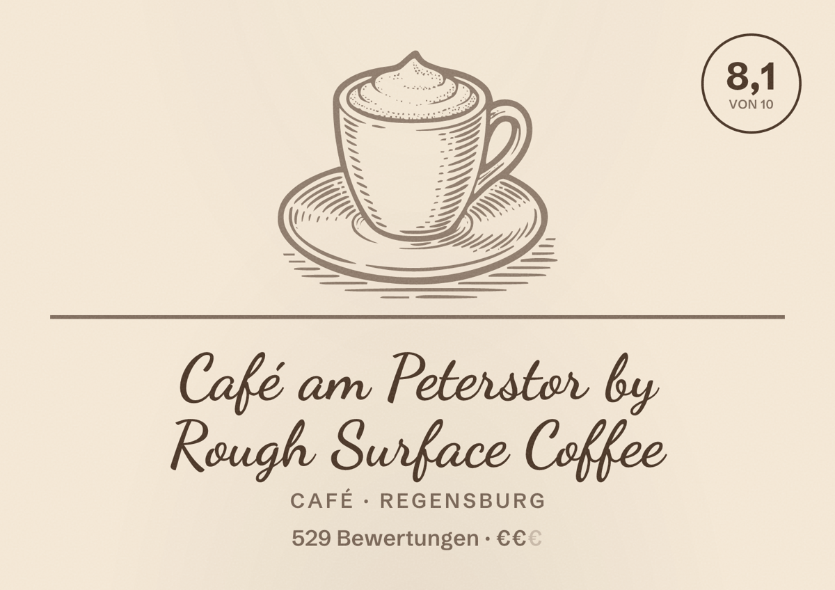 Illustriertes Poster von Café am Peterstor by Rough Surface Coffee, Café in Regensburg: Bewertung 8,1 von 10 aus 529 Bewertungen, Preisniveau €€