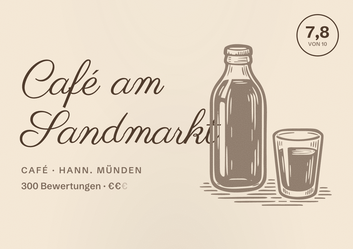 Illustriertes Poster von Café am Sandmarkt, Café in Hann. Münden: Bewertung 7,8 von 10 aus 300 Bewertungen, Preisniveau €€