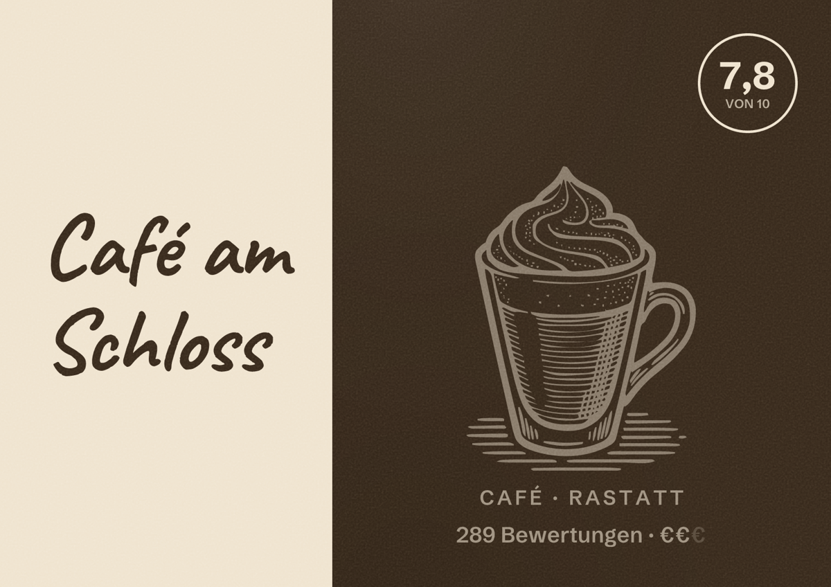 Illustriertes Poster von Café am Schloss, Café in Rastatt: Bewertung 7,8 von 10 aus 289 Bewertungen, Preisniveau €€