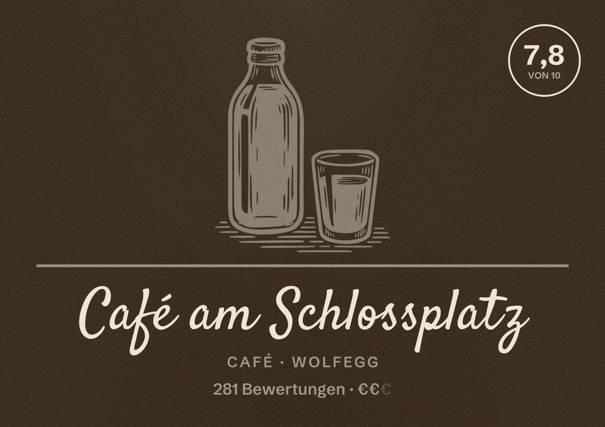 Illustriertes Poster von Café am Schlossplatz, Café in Wolfegg: Bewertung 7,8 von 10 aus 281 Bewertungen, Preisniveau €€