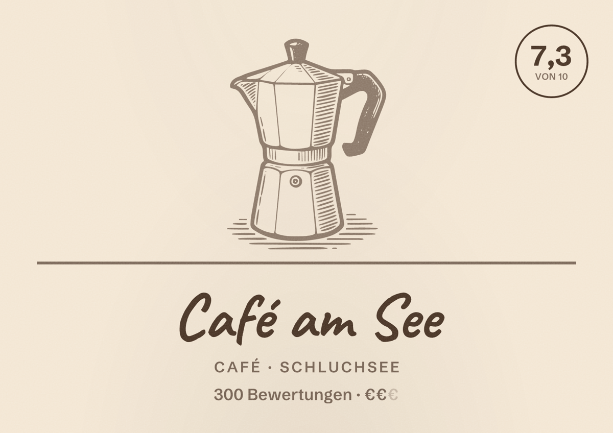Illustriertes Poster von Café am See, Café in Schluchsee: Bewertung 7,3 von 10 aus 300 Bewertungen, Preisniveau €€