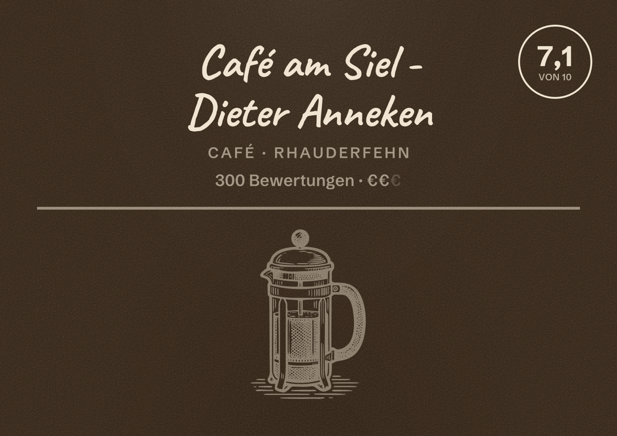 Illustriertes Poster von Café am Siel - Dieter Anneken, Café in Rhauderfehn: Bewertung 7,1 von 10 aus 300 Bewertungen, Preisniveau €€