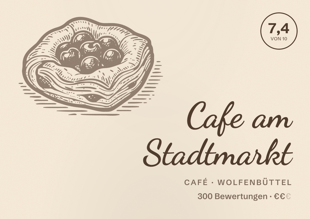 Illustriertes Poster von Cafe am Stadtmarkt, Café in Wolfenbüttel: Bewertung 7,4 von 10 aus 300 Bewertungen, Preisniveau €€