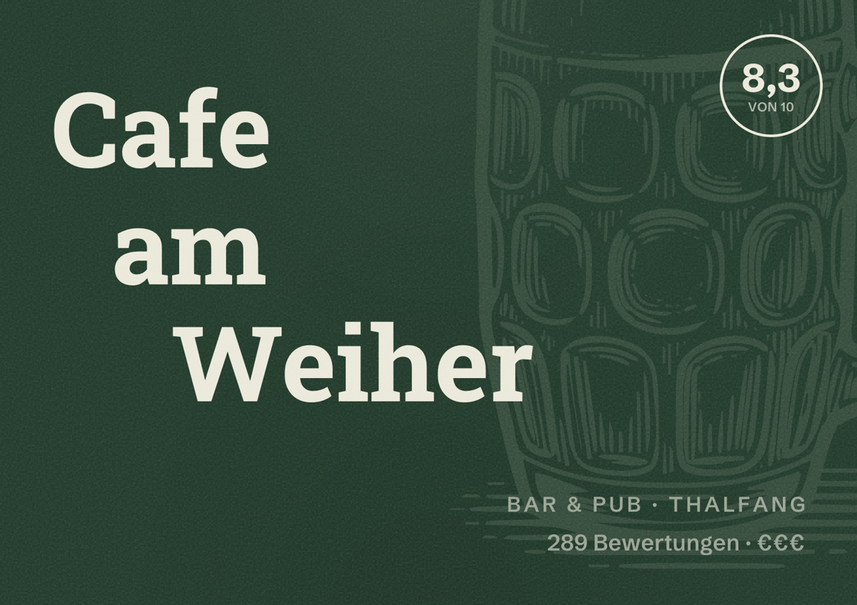 Illustriertes Poster von Cafe am Weiher, Bar & Pub in Thalfang: Bewertung 8,3 von 10 aus 289 Bewertungen, Preisniveau €€€