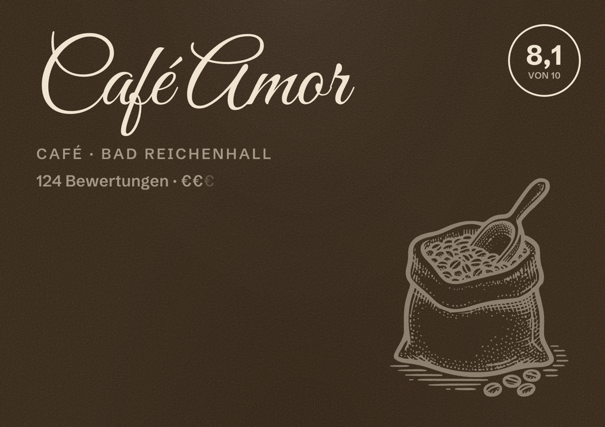 Illustriertes Poster von Café Amor, Café in Bad Reichenhall: Bewertung 8,1 von 10 aus 124 Bewertungen, Preisniveau €€