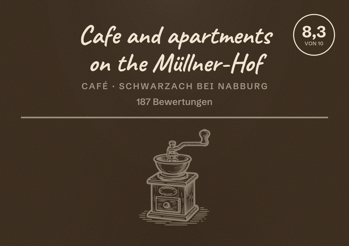 Illustriertes Poster von Cafe and apartments on the Müllner-Hof, Café in Schwarzach bei Nabburg: Bewertung 8,3 von 10 aus 187 Bewertungen