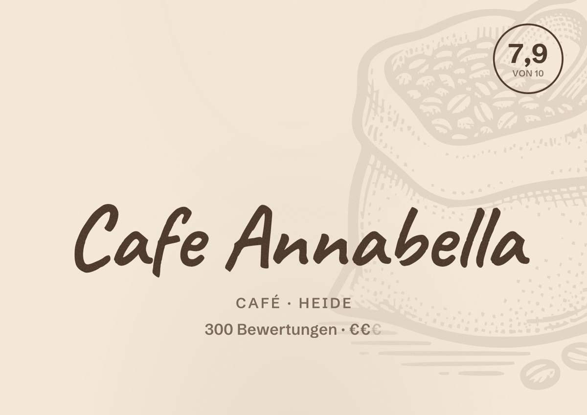 Illustriertes Poster von Cafe Annabella, Café in Heide: Bewertung 7,9 von 10 aus 300 Bewertungen, Preisniveau €€