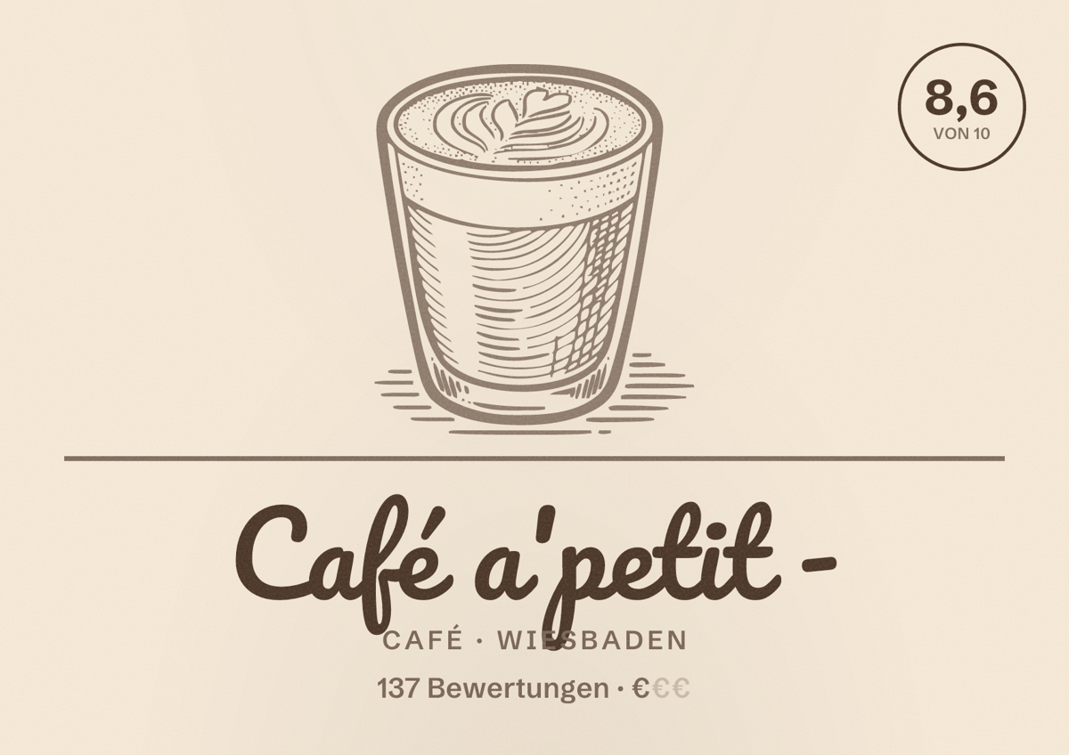 Illustriertes Poster von Café a'petit -, Café in Wiesbaden: Bewertung 8,6 von 10 aus 137 Bewertungen, Preisniveau €