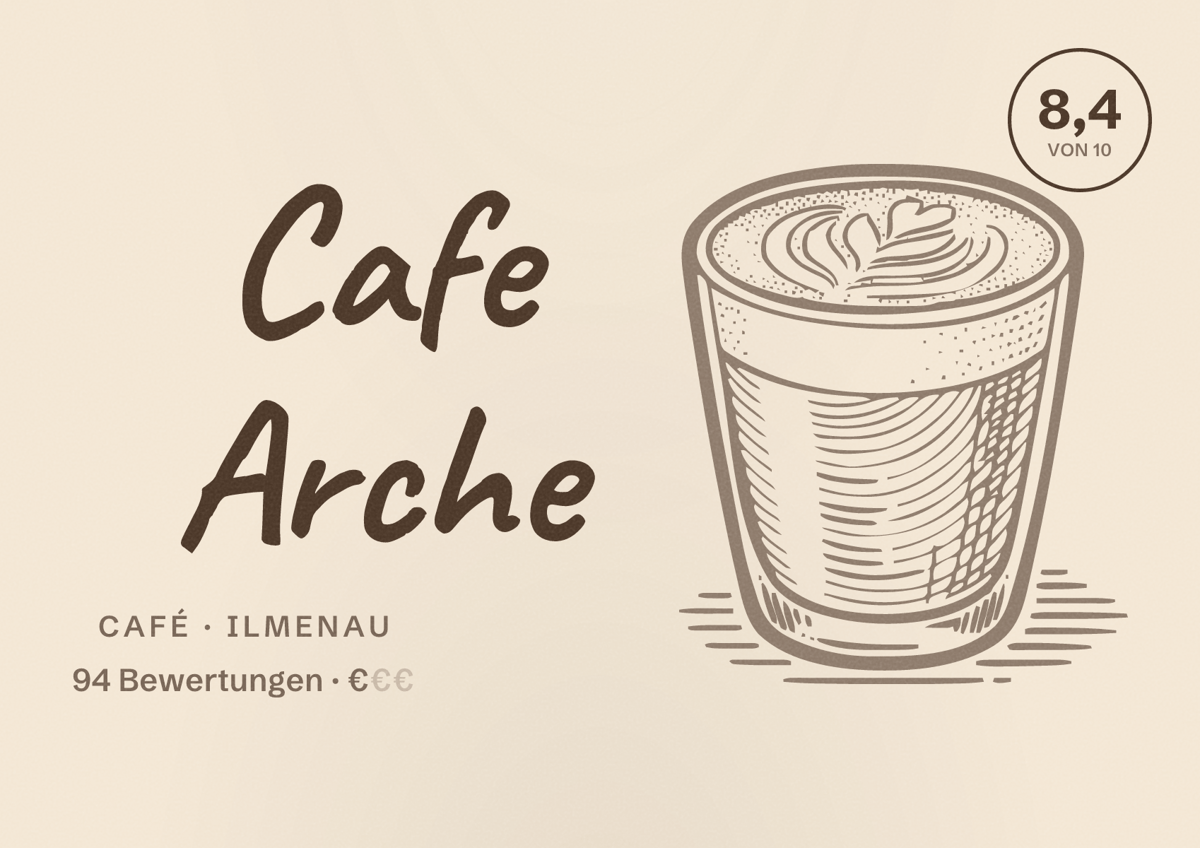 Illustriertes Poster von Cafe Arche, Café in Ilmenau: Bewertung 8,4 von 10 aus 94 Bewertungen, Preisniveau €