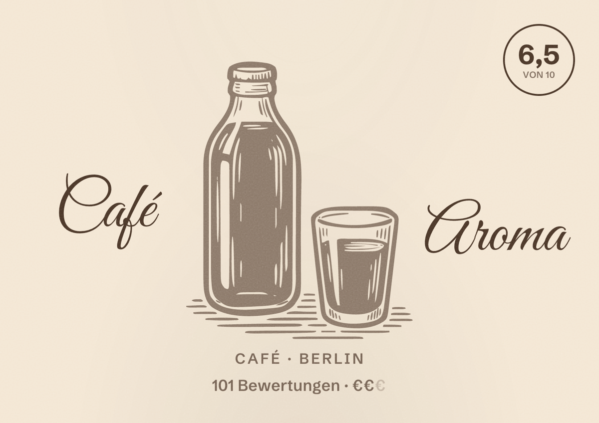 Illustriertes Poster von Café Aroma, Café in Berlin: Bewertung 6,5 von 10 aus 101 Bewertungen, Preisniveau €€