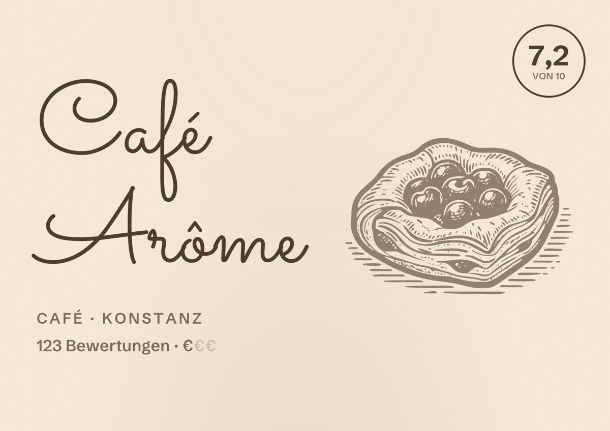 Illustriertes Poster von Café Arôme, Café in Konstanz: Bewertung 7,2 von 10 aus 123 Bewertungen, Preisniveau €