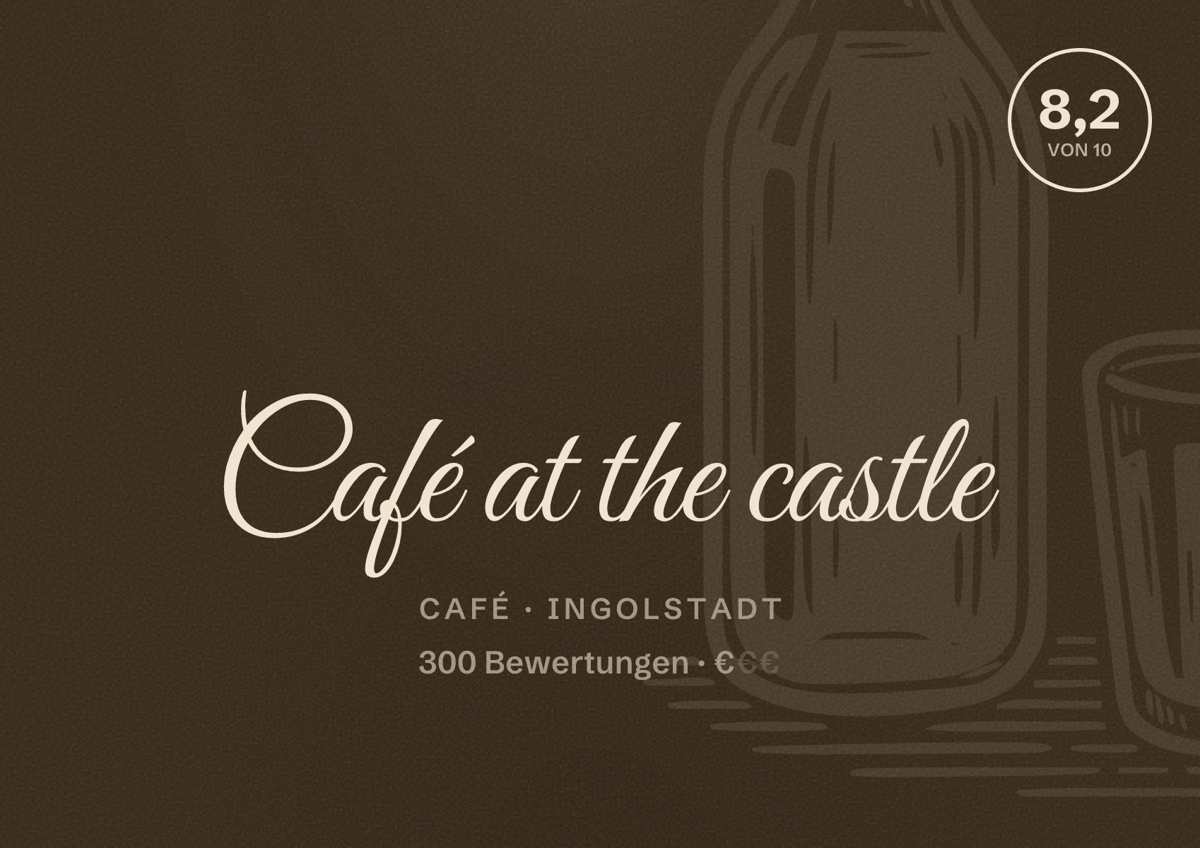 Illustriertes Poster von Café at the castle, Café in Ingolstadt: Bewertung 8,2 von 10 aus 300 Bewertungen, Preisniveau €