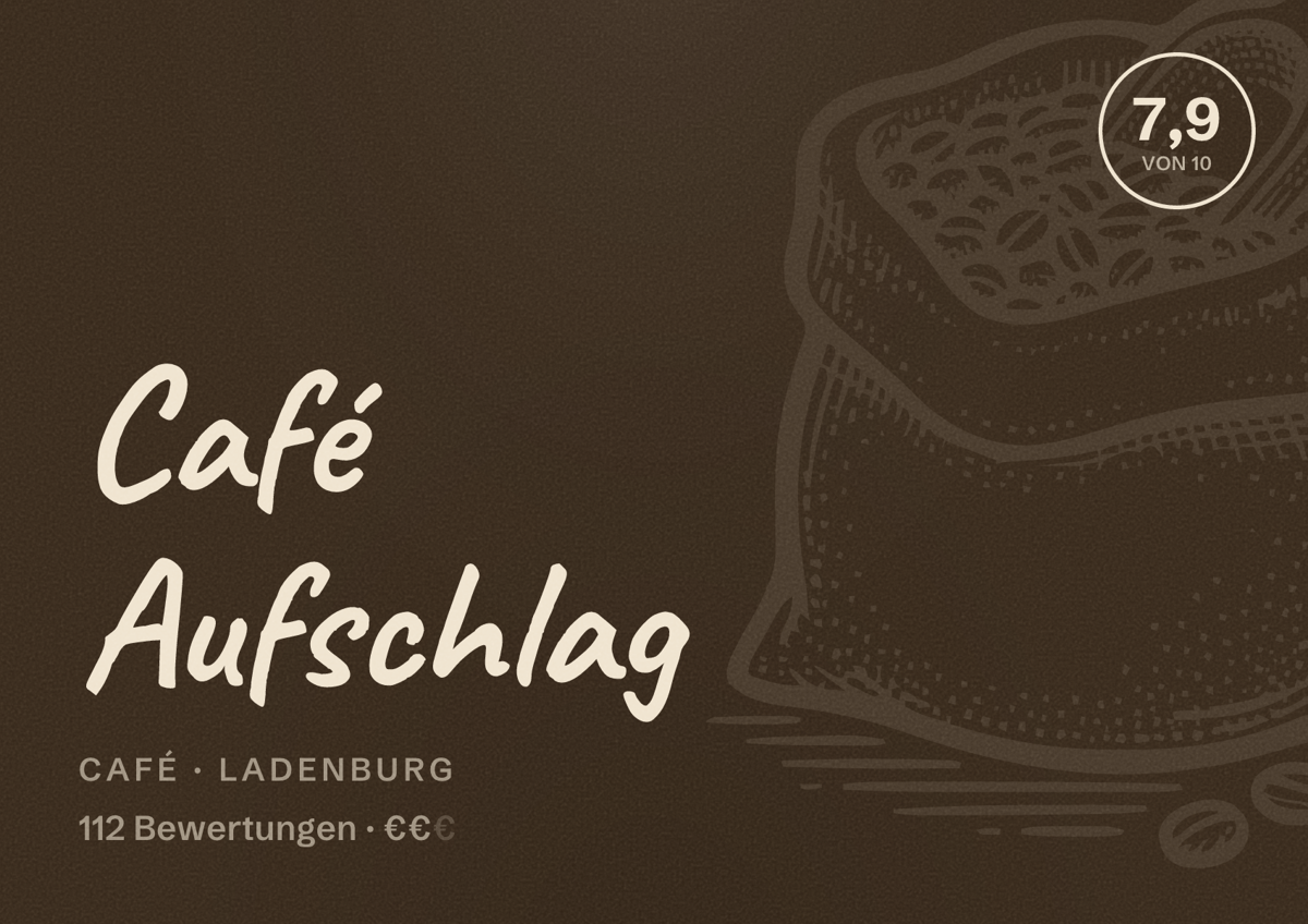Illustriertes Poster von Café Aufschlag, Café in Ladenburg: Bewertung 7,9 von 10 aus 112 Bewertungen, Preisniveau €€