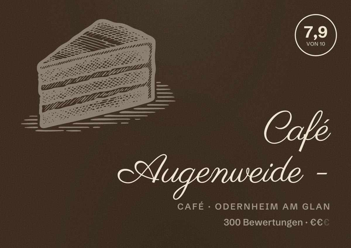 Illustriertes Poster von Café Augenweide -, Café in Odernheim am Glan: Bewertung 7,9 von 10 aus 300 Bewertungen, Preisniveau €€