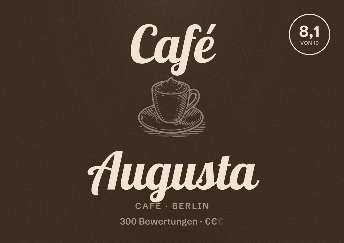 Illustriertes Poster von Café Augusta, Café in Berlin: Bewertung 8,1 von 10 aus 300 Bewertungen, Preisniveau €€